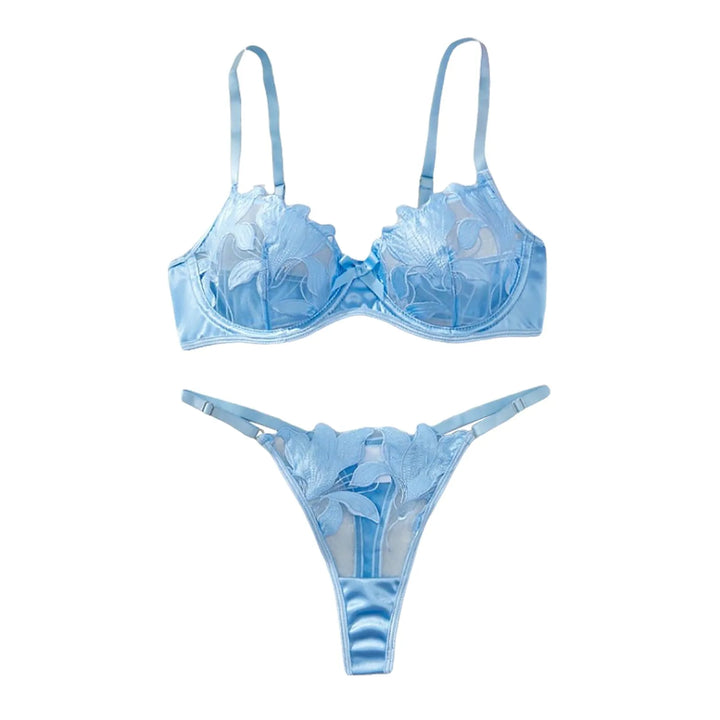 2-Piece Embroidered Lace Lingerie Set – Satin & Mesh Elegance