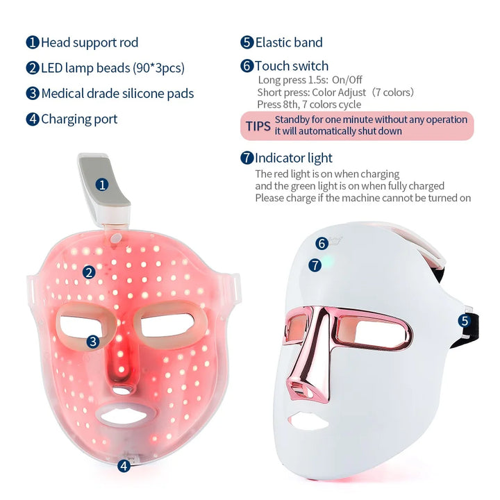 7-Color LED Light Therapy Face Mask – Wireless, Rechargeable & Vision-Friendly Design